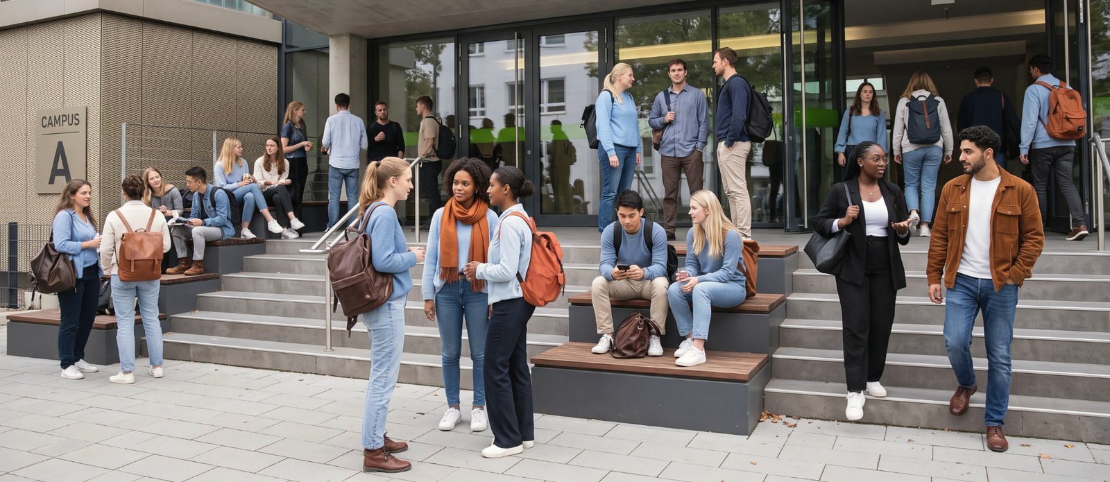 Menschen vor einem Weiterbildungsstandort